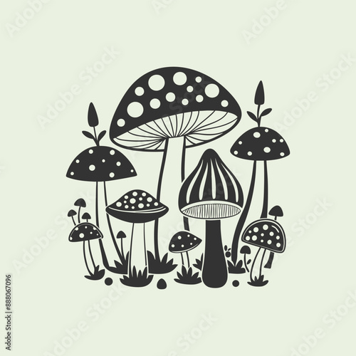 mushroom outline set silhouette illustration