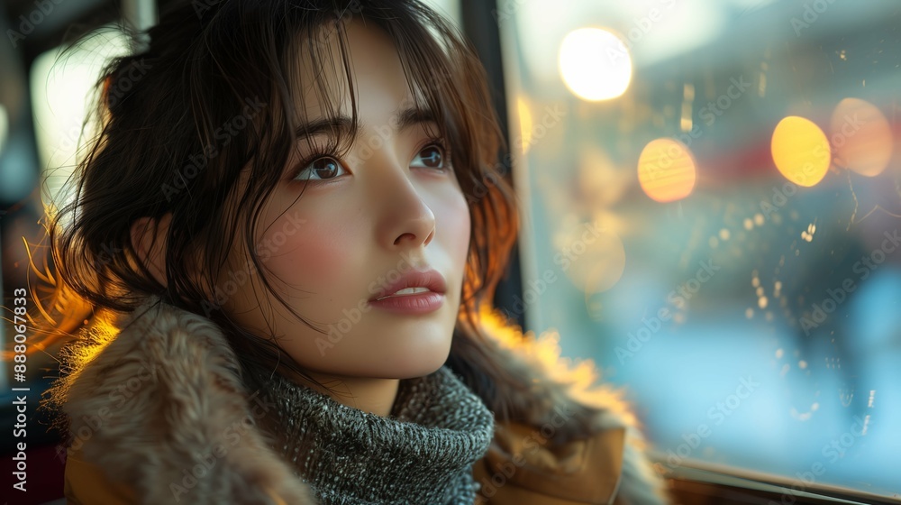 バスに乗る日本人女性 バスに乗る日本人女性