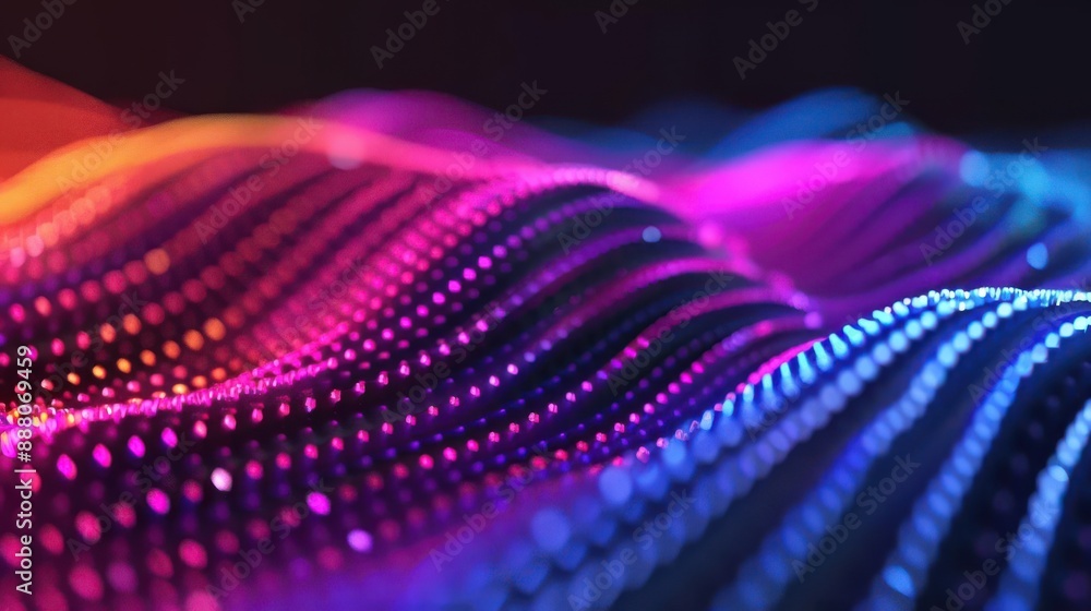 Vibrant abstract wave of glowing dots in neon colors, creating a futuristic digital landscape with a dynamic and energetic visual effect. Vibrant abstract wave of glowing dots in neon colors, creating a futuristic digital landscape with a dynamic and energetic visual effect.