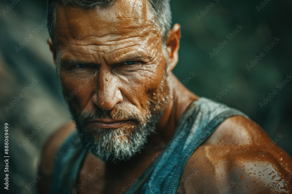 Intense Portrait of Muscular Man in Tank Top Intense Portrait of Muscular Man in Tank Top