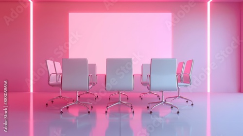 Wallpaper Mural Modern conference room with stylish chairs and vibrant pink lighting, creating a contemporary and dynamic meeting space for business discussions. Torontodigital.ca