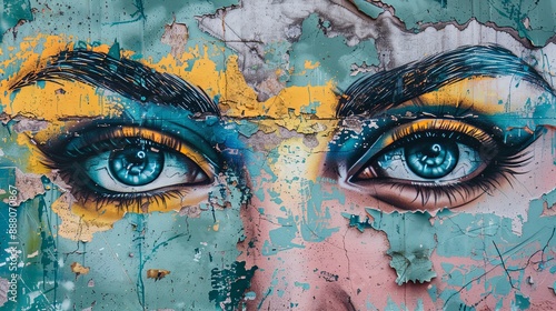 Street wall art, vibrant and rebellious, midday