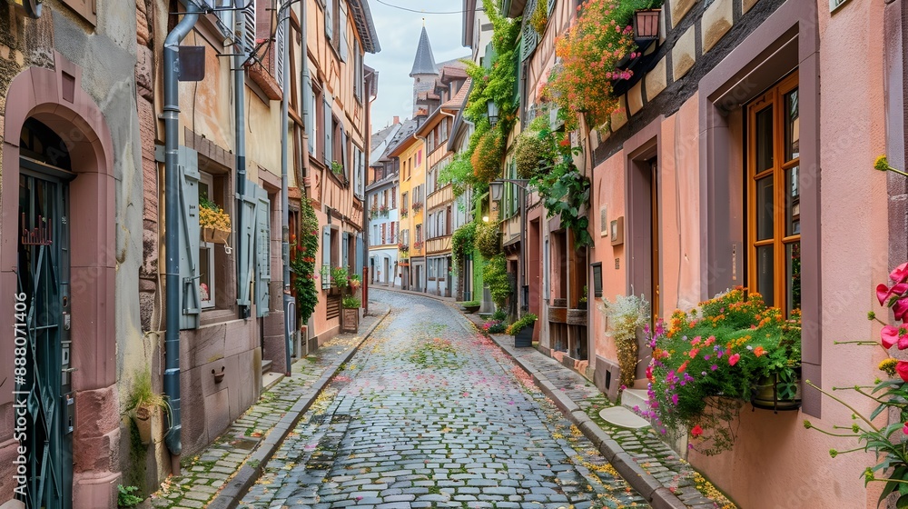 Fototapeta premium Charming Cobblestone Streets of a Historic Old Town Cityscape