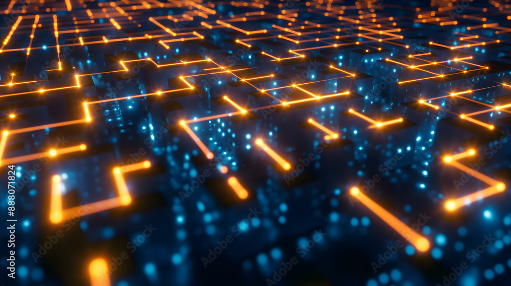 Fototapeta premium Futuristic Digital Circuit Board with Glowing Neon Lights
