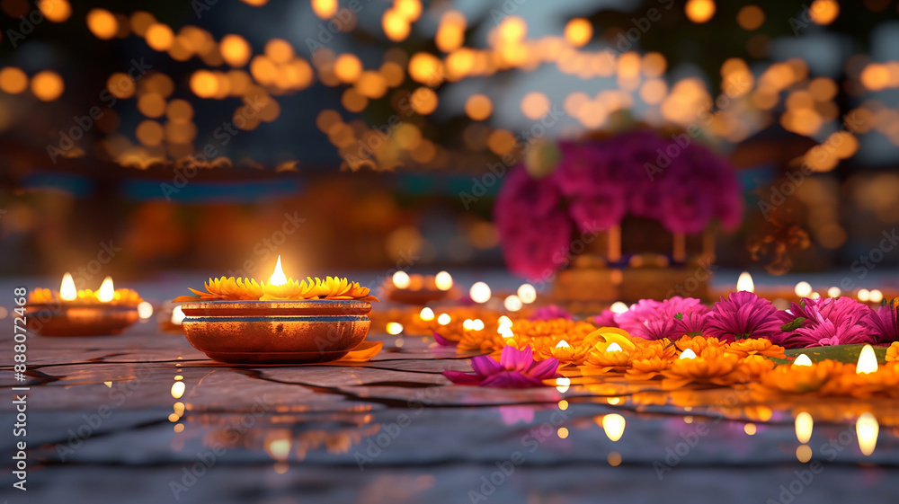 3d Diwali festival of lights scene , Generative AI. 3d Diwali festival of lights scene , Generative AI.