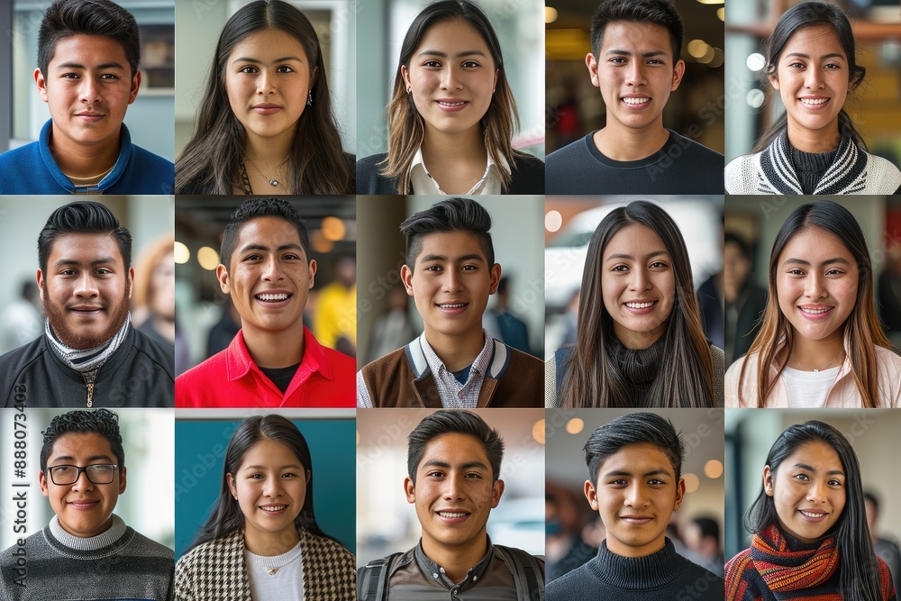Young Peruvian Workforce in Casual Attire Grid Layout Young Peruvian Workforce in Casual Attire Grid Layout