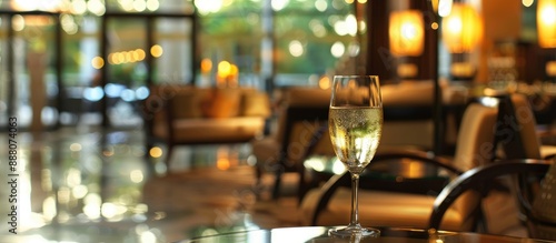 Champagne Glass in a Luxurious Hotel Lobby