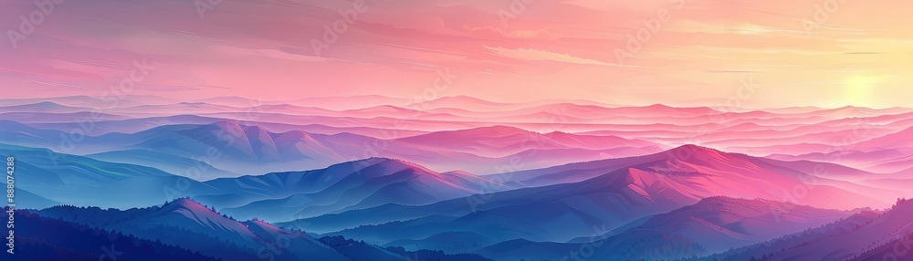 Panoramic landscape of a mountain range at sunrise Panoramic landscape of a mountain range at sunrise