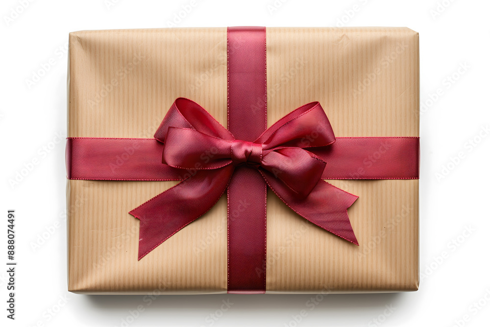 Elegant Gift Wrapped in Golden Paper with a Red Ribbon Bow Elegant Gift Wrapped in Golden Paper with a Red Ribbon Bow