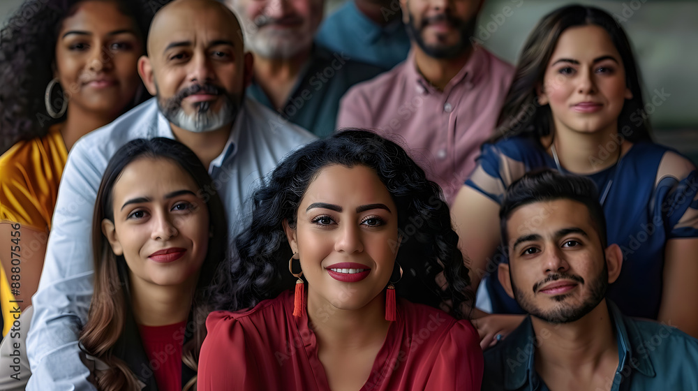 Fototapeta premium A diverse group of individuals representing Hispanic and Latino heritage sitting closely together
