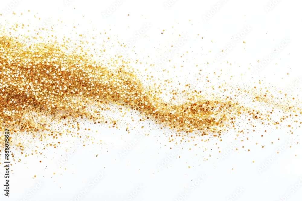 Texture of golden sheen on white background. Wave of shiny confetti. Texture of golden sheen on white background. Wave of shiny confetti.