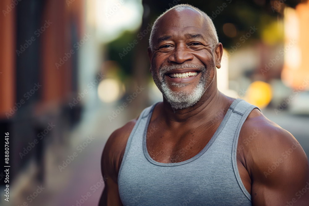 Smiling Elderly Man in Grey Tank Top on Street Smiling Elderly Man in Grey Tank Top on Street