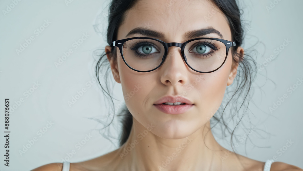 portrait of a beautiful girl in glasses on a light background. portrait of a beautiful girl in glasses on a light background.
