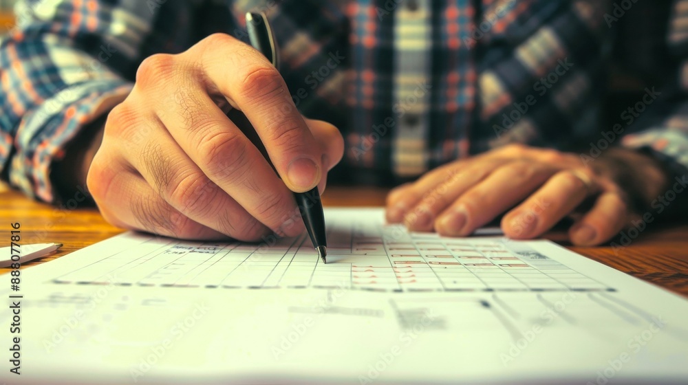 Close-up of a person's hand writing on a paper with a pencil. Close-up of a person's hand writing on a paper with a pencil.