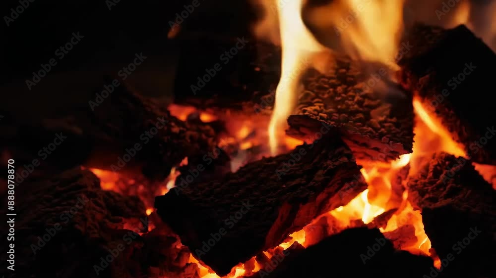 Glowing embers vibrant flames in cozy fireplace Glowing embers vibrant flames in cozy fireplace