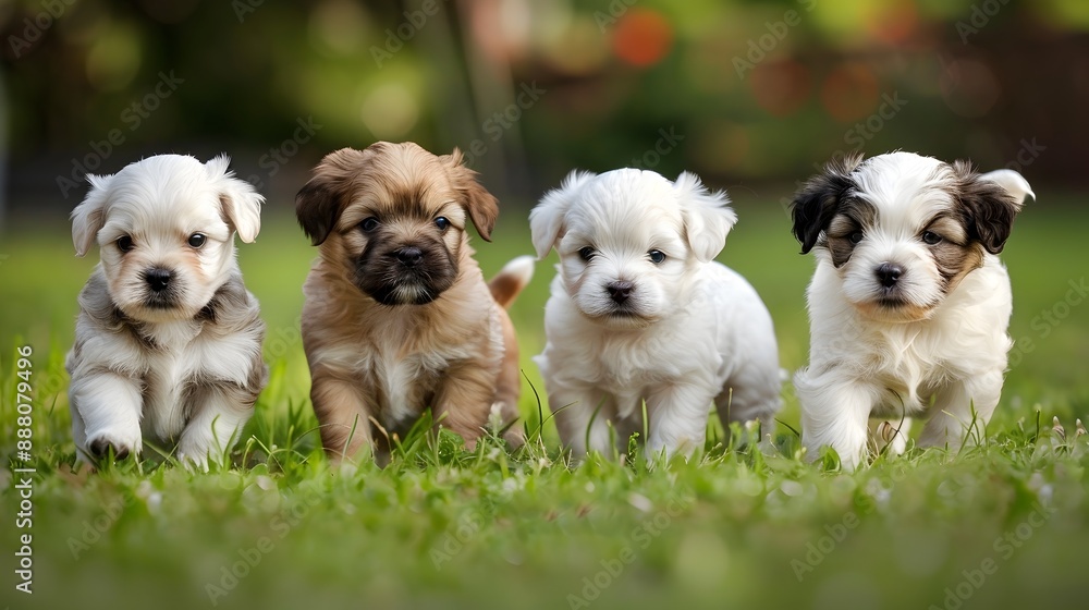 Adorable Puppies Playing Happily in Grassy Field Adorable Puppies Playing Happily in Grassy Field
