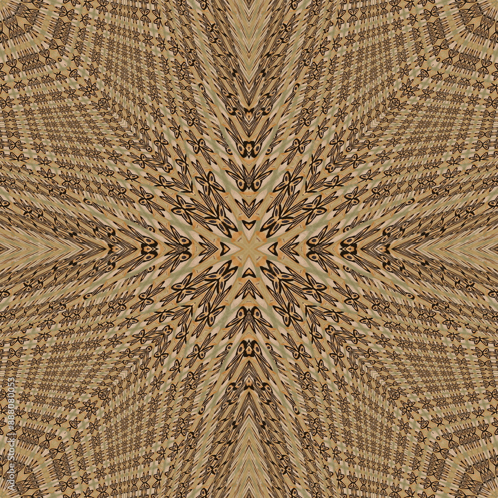 Fototapeta premium Light Brown ivory color backdrop. art pattern. Artistic light Tiles. Textured background. Ornate illustration. Strokes and Lines. Symmetric