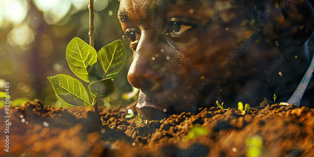 The Seeds of Progress: A young politician planting a tree, symbolizing ...