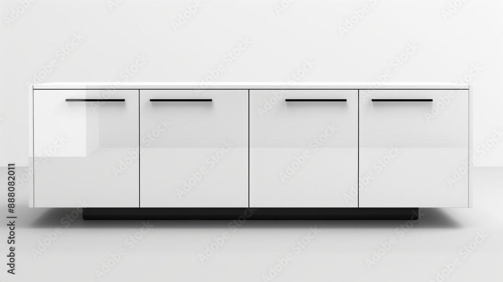 Modern White Minimalist Sideboard Cabinet Against Neutral Background Modern White Minimalist Sideboard Cabinet Against Neutral Background