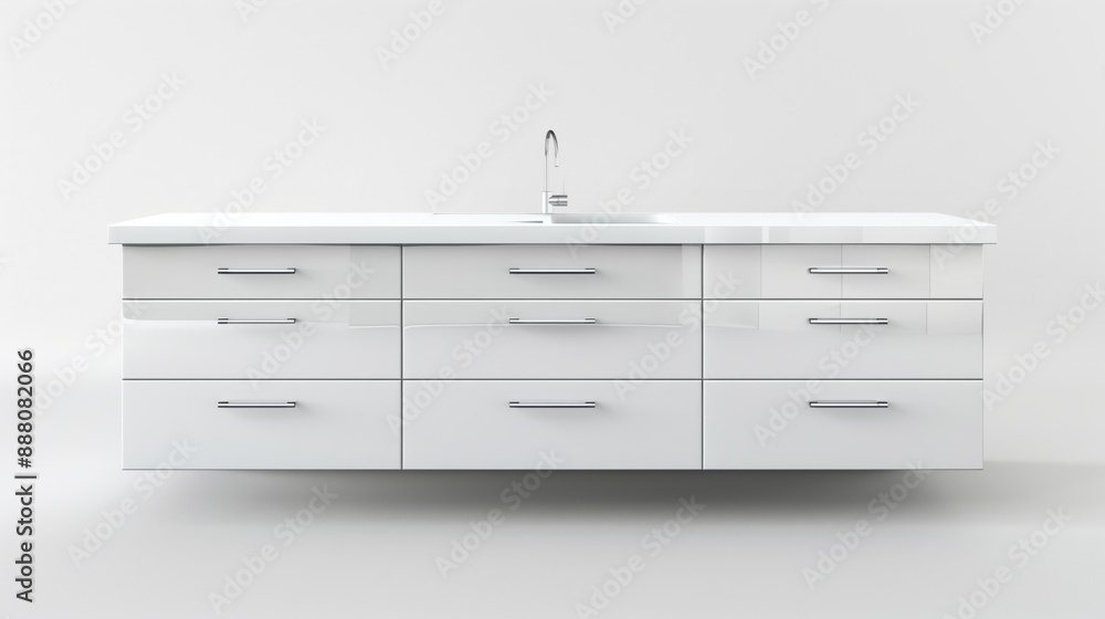 Modern White Kitchen Cabinet with Sink on Plain Background Modern White Kitchen Cabinet with Sink on Plain Background