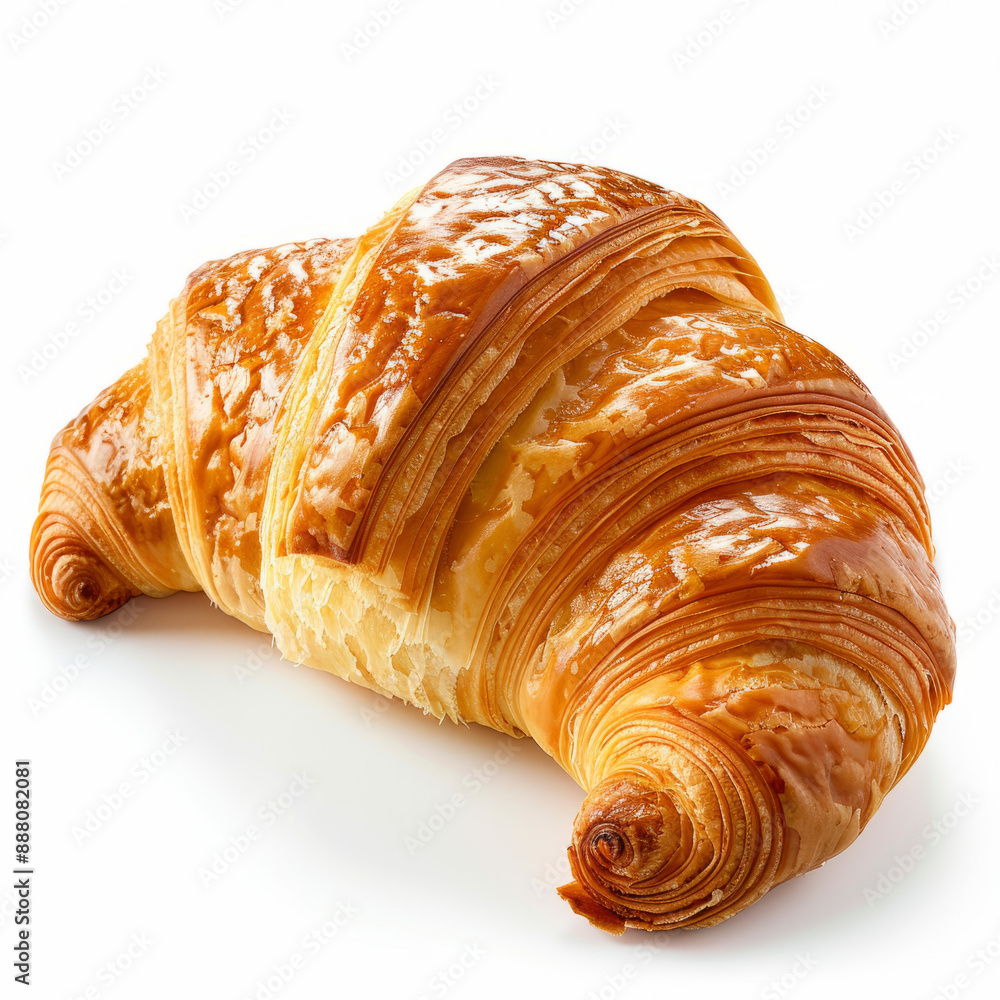 Fototapeta premium Luxurious Golden Croissant with Glossy Finish Isolated on White background