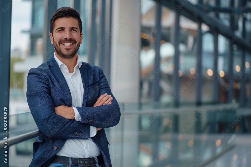 Confident Man Posing in a Modern Office Building Confident Man Posing in a Modern Office Building