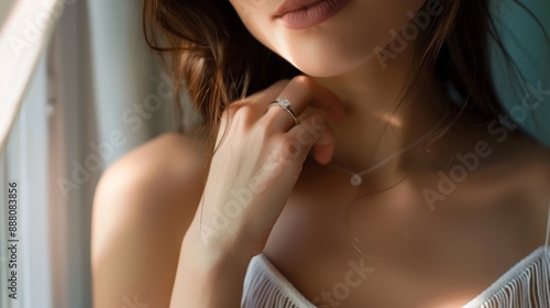 Closeup of a Woman's Hand with a Diamond Ring