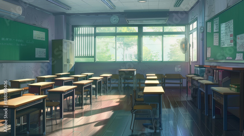 Classroom setting in anime style.