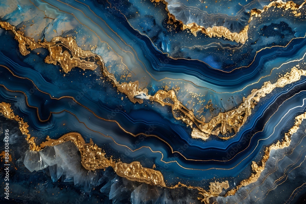 Stunning Abstract Art with Blue and Gold Marble Texture Stunning Abstract Art with Blue and Gold Marble Texture