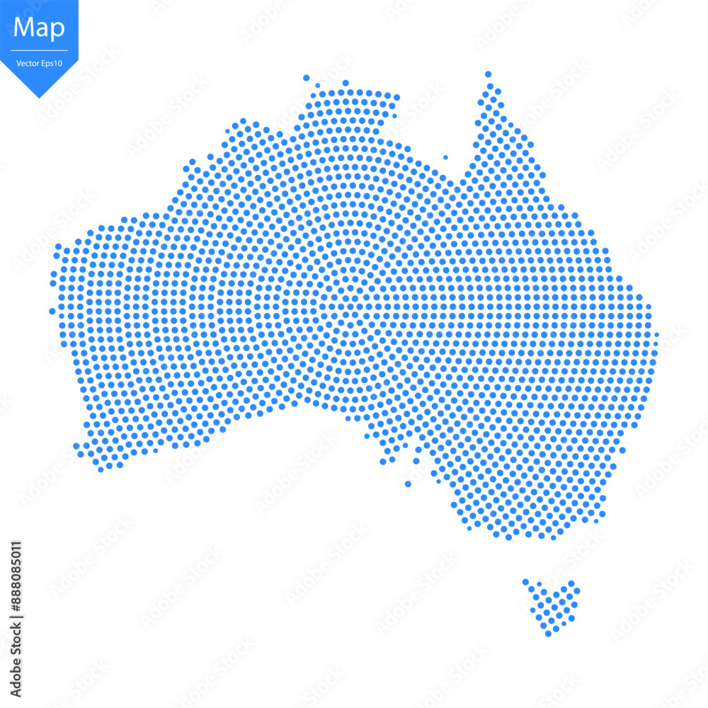 Fototapeta premium Abstract graphic Australia map from point blue on a white background. Vector illustration.