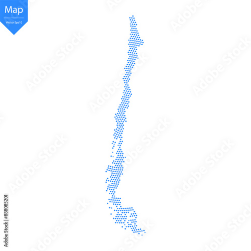 Abstract graphic Chile map from point blue on a white background. Vector illustration.