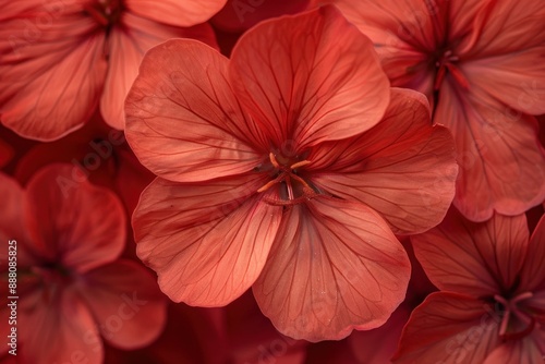 Wallpaper Mural Detailed close-up of a fiery red geranium flower, highlighting its bold color and intricate, five-petaled blooms. Torontodigital.ca