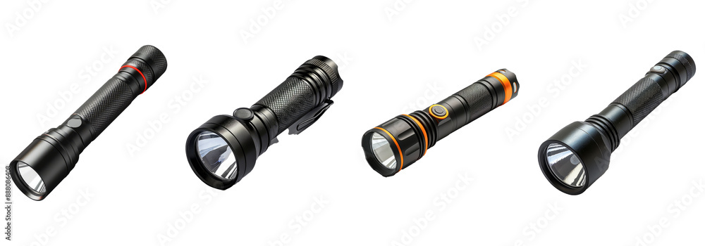 Collection of Modern LED Flashlights on White Background Collection of Modern LED Flashlights on White Background