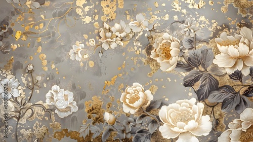 Ornate Vintage Floral Patterns in Opulent Metallic Tones on Textured Background