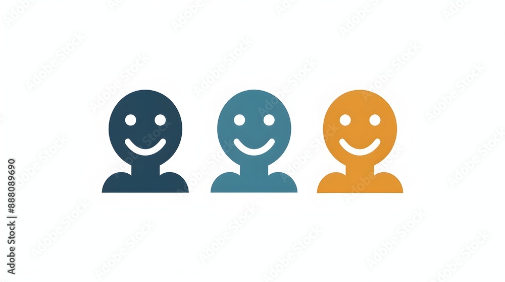 Three Stylized Smiling Faces in Vibrant Colors Representing Happiness and Positive Emotion Three Stylized Smiling Faces in Vibrant Colors Representing Happiness and Positive Emotion