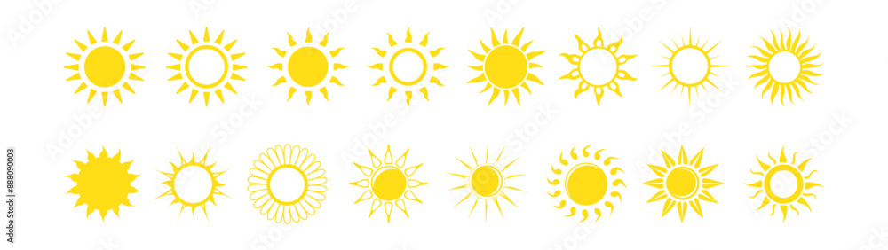 Vector icons of suns in yellow on a white background Vector icons of suns in yellow on a white background