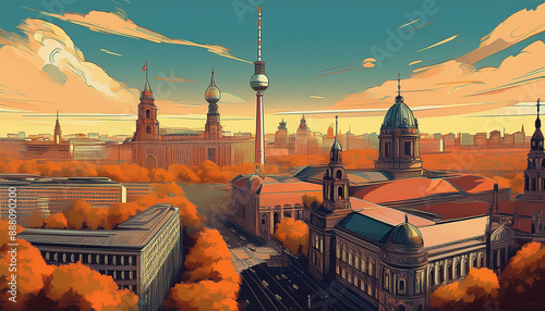 berlin city skyline vintage card