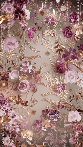 Top view delicate glamorous background with flowers