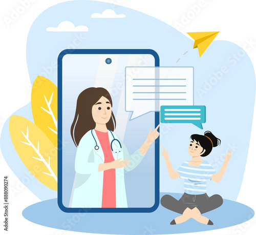 Female doctor is giving a consultation to a female patient through a smartphone app