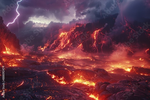 Volcano Eruption with Lava and Lightning,