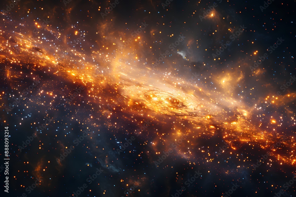 Naklejka premium Stunning Spiral Galaxy Illuminated by Bright Stars and Cosmic Dust