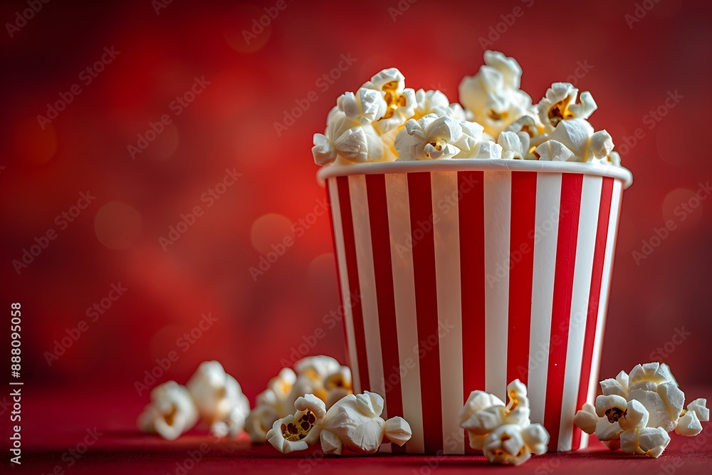 Delicious Popcorn in Classic Red and White Striped Container Delicious Popcorn in Classic Red and White Striped Container