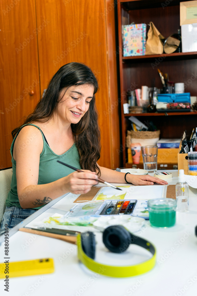Passionate young European artist creating art Passionate young European artist creating art