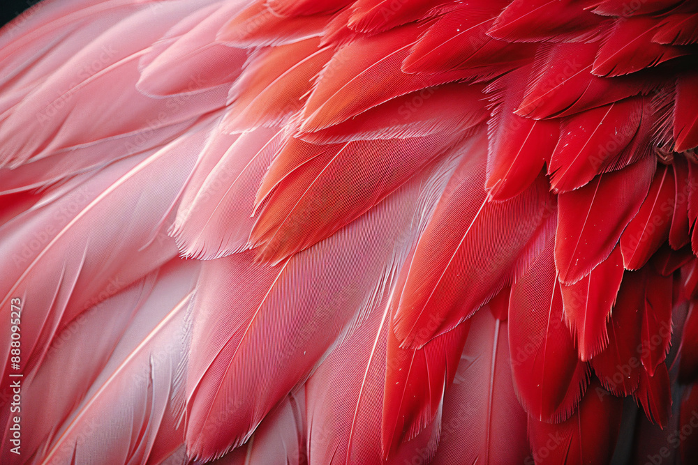 Fototapeta premium A close-up of flamingo feathers, showcasing the intricate patterns and colors. , stylish in style of double exposure. pink color scheme.