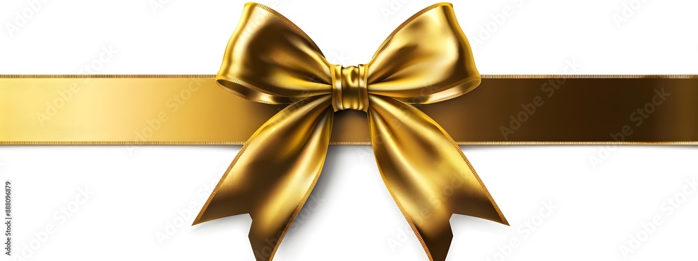 Golden ribbon with bow on white background isolated