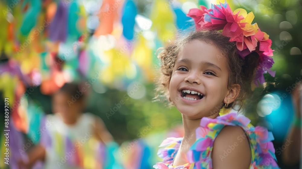 Happy child at a party with piñata Happy child at a party with piñata