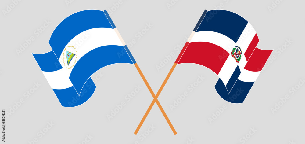 Crossed and waving flags of Nicaragua and Dominican Republic Crossed and waving flags of Nicaragua and Dominican Republic