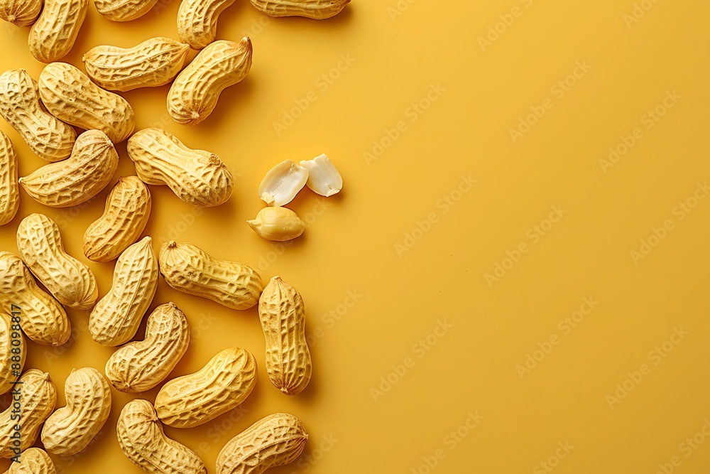 Peanuts in Shells on a Vibrant Yellow Background Peanuts in Shells on a Vibrant Yellow Background