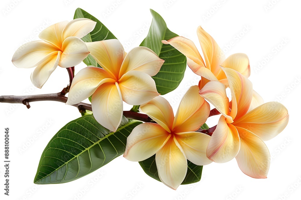 Fototapeta premium Beautiful Plumeria Flowers with Lush Green Leaves