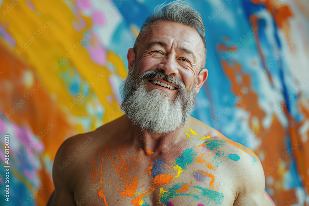 Obraz premium Senior Artist with Painted Chest